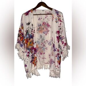 Umgee‎ Lulu Floral Kimono Cardigan Cowgirl Country Western Boho Hippie Women L